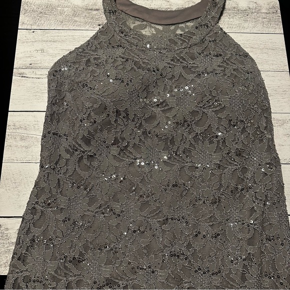 R & M Richards Sequin Lacey Silver Gown - Picture 6 of 9